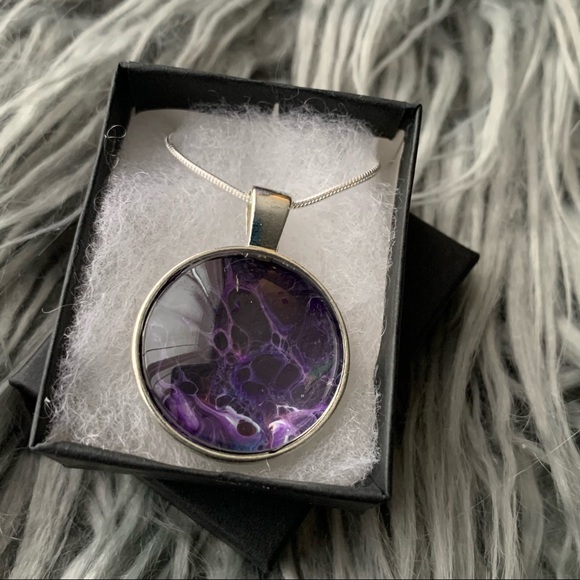 Handmade Fluid Art Necklace-Purple Reign - Picture 1 of 5